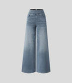2026🔥 FlexTM High Waisted Multiple Pockets Baggy Wide Leg Washed Stretchy Knit Casual Jeans