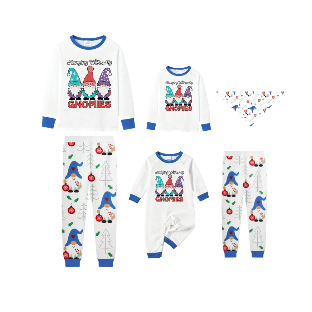 Family Holiday Christmas Blue Sleepwear Set with Christmas Gnome Print
