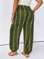 【Plus Size】Pants, Striped Casual Comfy Trousers for Daily Wear, Women's Bottoms for Summer