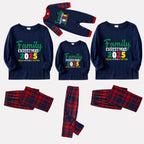 Christmas Family Matching Pajamas-Navy & Red Plaid Pjs Set with "Family Christmas 2025" Text Print