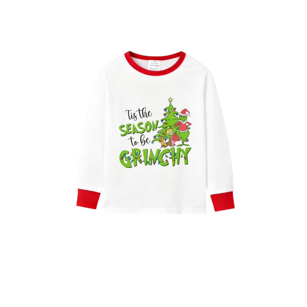 Family Christmas White Pajamas Set With Classic Xmas Pattern Design
