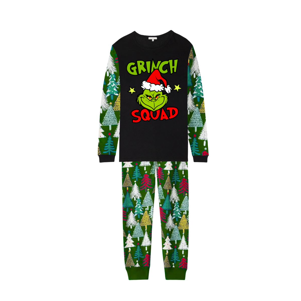 Grinch Squad Family Christmas Pajamas - Christmas Tree Pattern