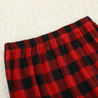 Santa Hat and "2025 Family Christmas" Text Print Black & Red Plaid Christmas Matching Pajamas