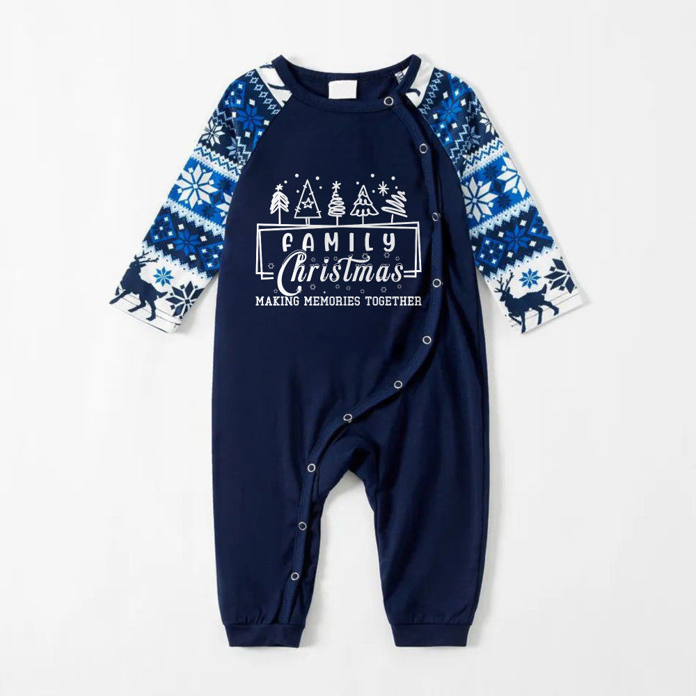 Joyful Blue Christmas Pajamas Set with Tree and Holiday Text Design