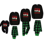 Christmas Family Matching Pajamas-Black Top and Green Plaid Pants Pjs Set with Gnome Family and "Christmas With My Gnomies" Print