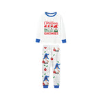 Blue Holiday Christmas Family Pajamas Set with Cheerful Gnome Print Pattern