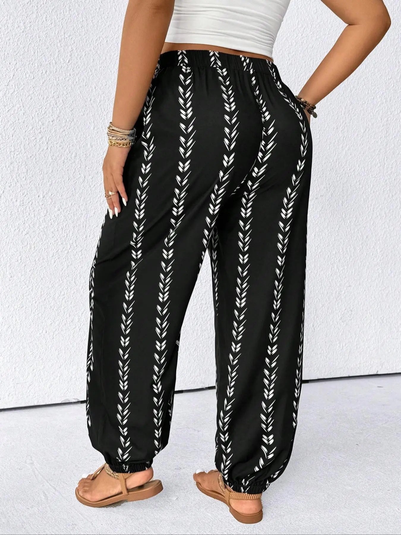 【Plus Size】Pants, Striped Casual Comfy Trousers for Daily Wear, Women's Bottoms for Summer