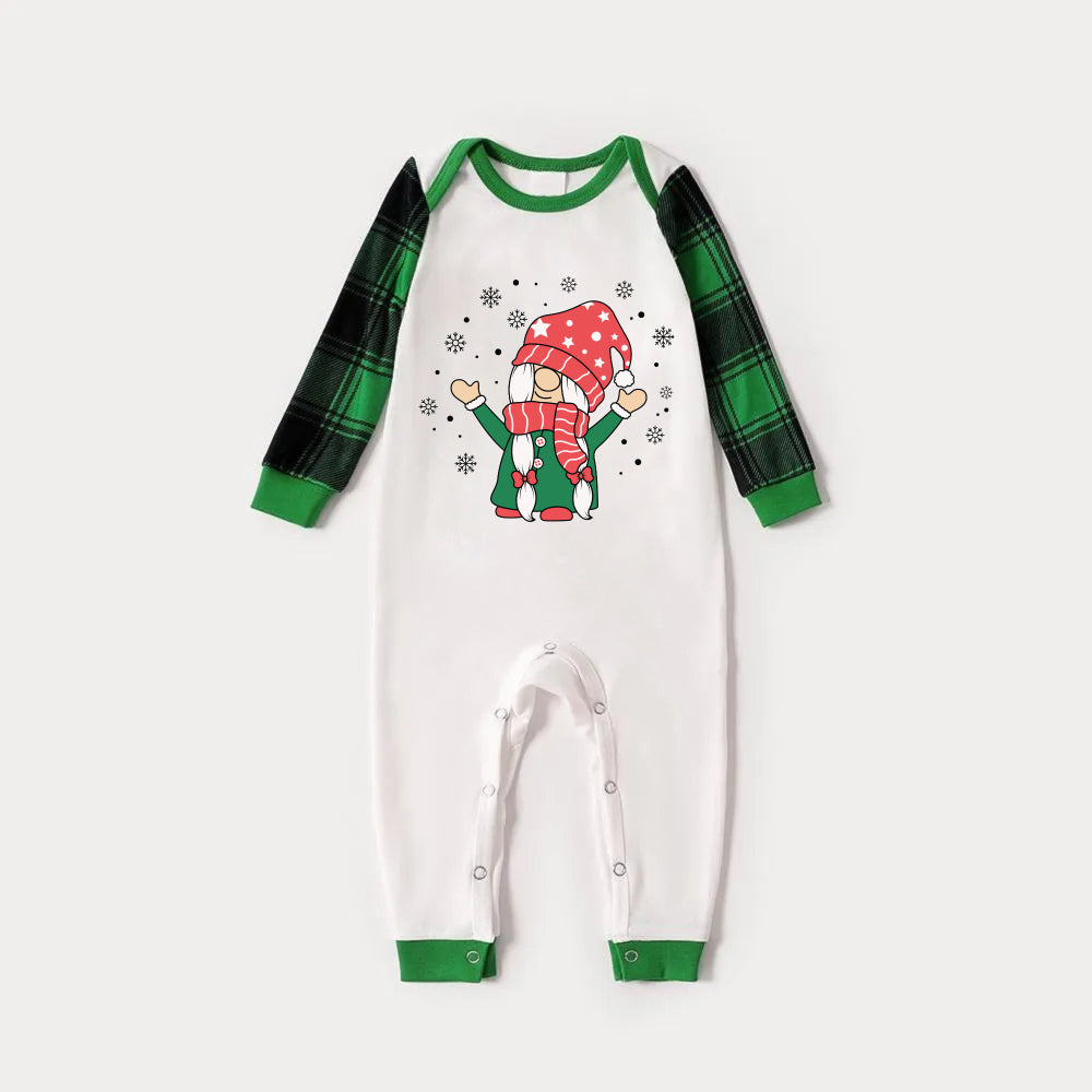 Green Raglan Top Green Plaid Christmas Pajamas Set With Cute Gnome Print