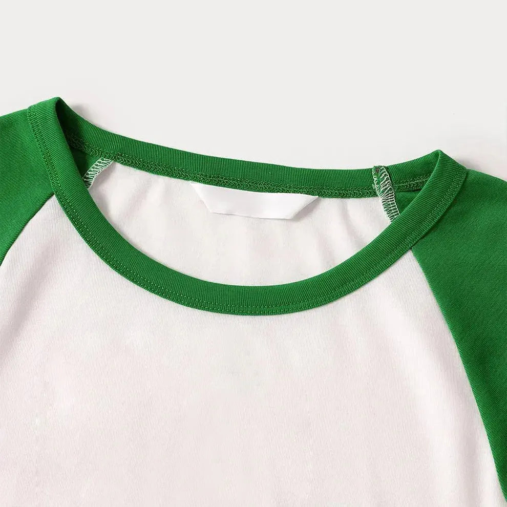Green Raglan Top Green Plaid Christmas Pajamas Set With Grinch and Christmas tree and "Tis the SEASON to be GRINCHY " Print