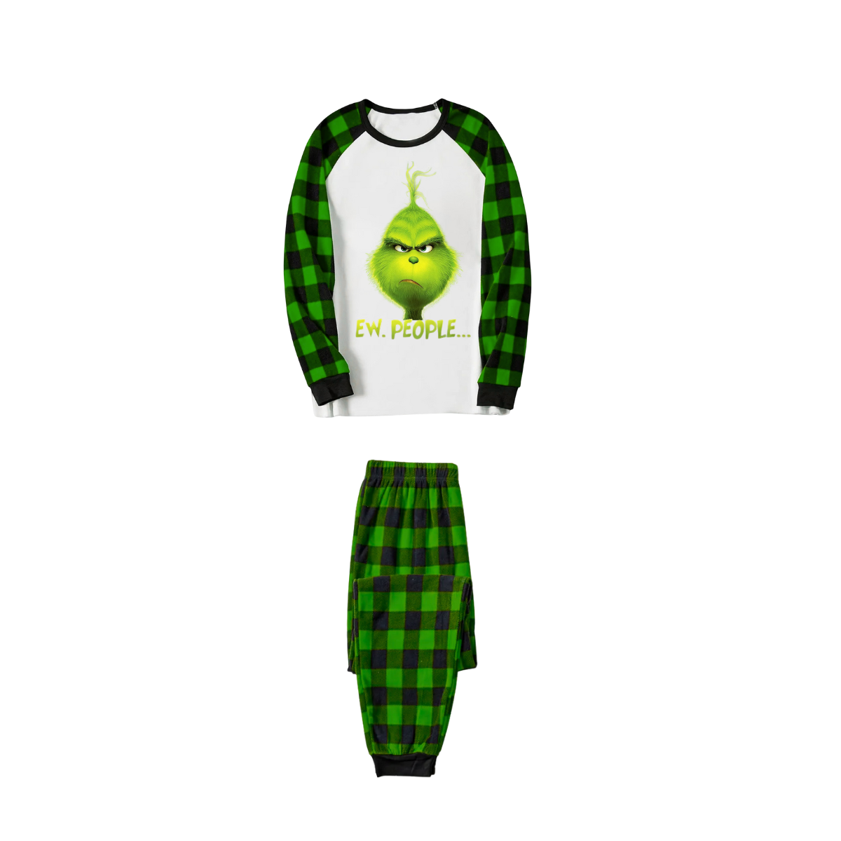 Grinch Ew People Christmas Pajamas - Green Buffalo Plaid