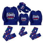 Christmas Family Matching Pajamas-Cozy Blue Pjs Set with "We Are Family Christmas 2025" Artistic Font Print