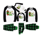 Black Raglan Top Green Plaid Christmas Pajamas Set With Western Grinch Print