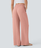 2026🔥 High Waisted Drawstring Pocket Wide Leg Casual Linen-Feel Pants