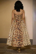 Cami Cinch Waist Leopard Print Bouffant Gowns Maxi Dresses-Brown
