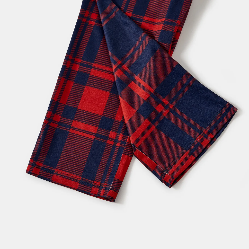 Christmas Family Matching Pajamas-Navy & Red Plaid Pjs Set with "Family Christmas 2025" Artistic Font Print