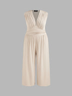 2026 Women's new jumpsuit with pockets Plain Ruched V Neck Ribbed Tank Jumpsuit, Summer Outfits 2025, Elegant Sleeveless Wide Leg Jumpsuit for Women for Vacation Holiday Party, Ladies Summer Clothes
