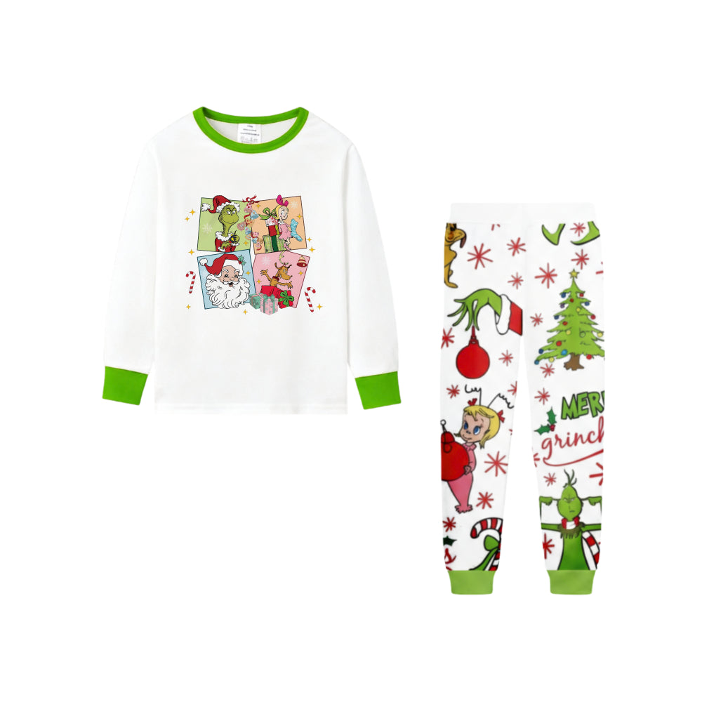 Holiday Family Christmas Pajamas Set With Cute Xmas Character Pattern Print