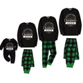 Christmas Family Matching Pajamas-Black Top and Green Plaid Pants Pjs Set with "Wish You A Merry Christmas 2025" Print