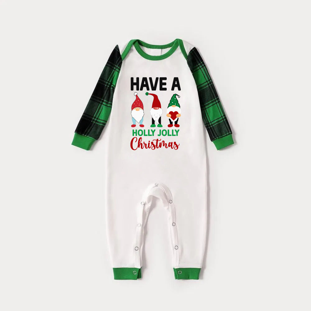 Green Raglan Top Green Plaid Christmas Pajamas Set With Gnomes and "HAVE A HOLLY JOLLY Christmas" Print