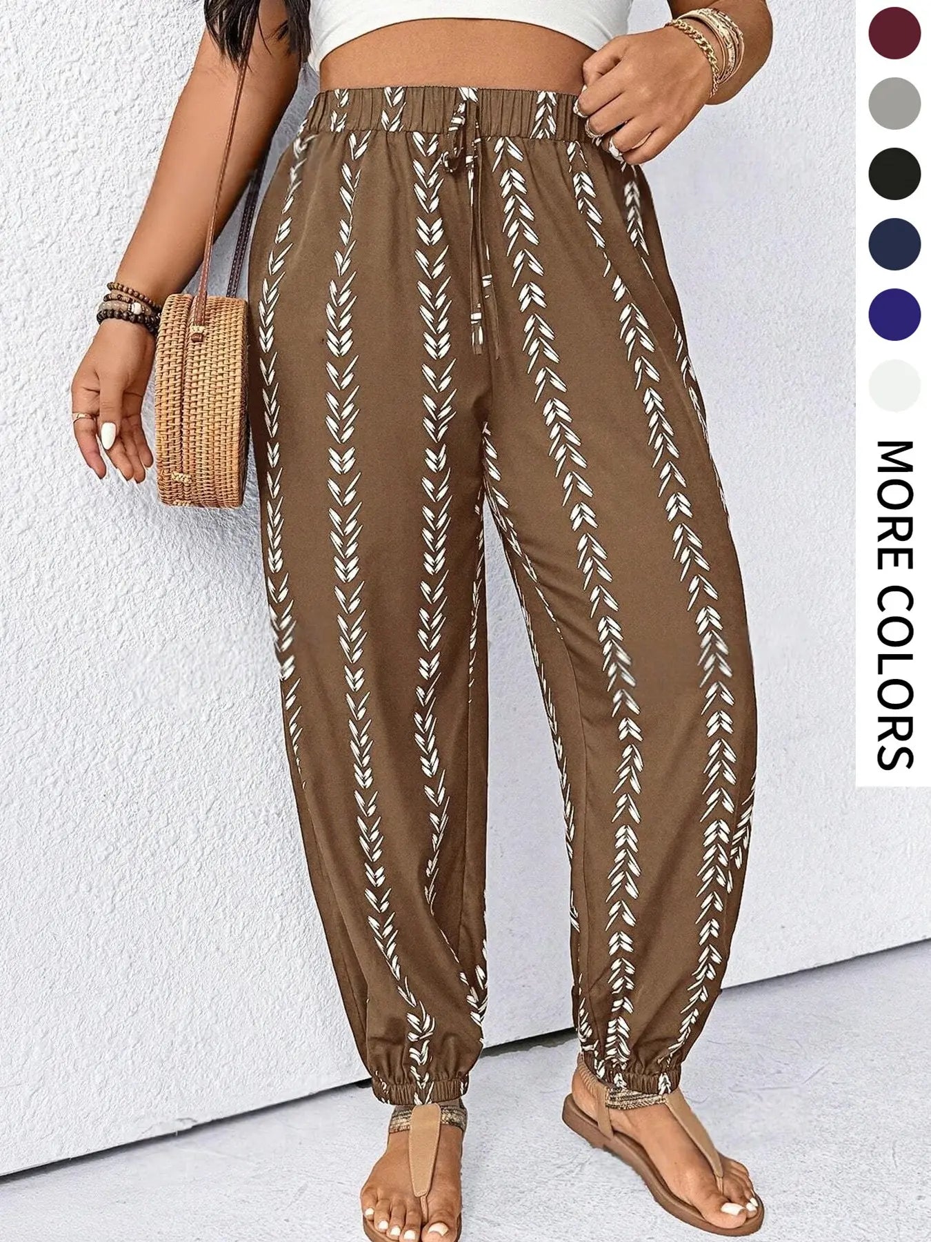 【Plus Size】Pants, Striped Casual Comfy Trousers for Daily Wear, Women's Bottoms for Summer