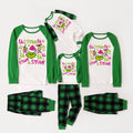 Green Raglan Top Green Plaid Christmas Pajamas Set With Grinch Wearing Pink Santa Hat Print