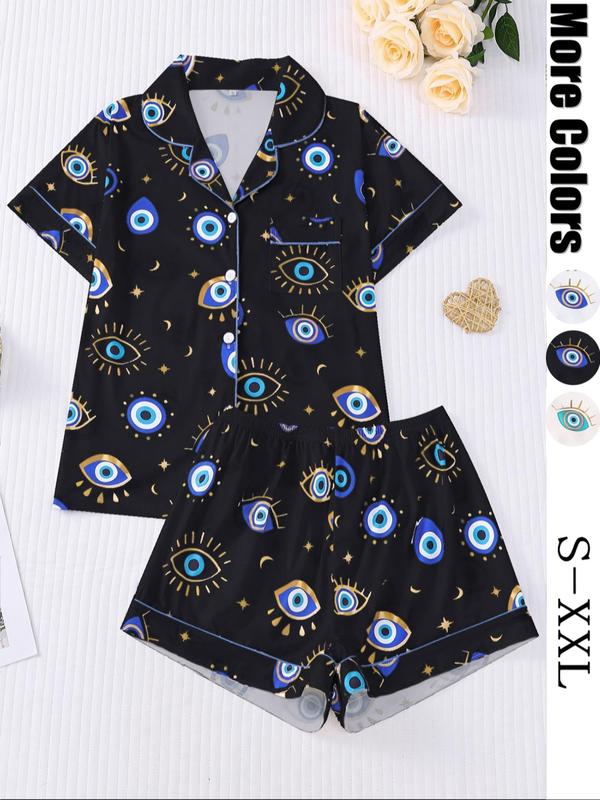 Women's Striped Bow Print Long Sleeve Woven Pajama Set, Sweet Cute Button Front Top and Pants, Casual Home Wear for All Seasons