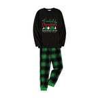 Christmas Family Matching Pajamas-Black Top and Green Plaid Pants Pjs Set with "Family Christmas 2025" and Santa Pattern Print