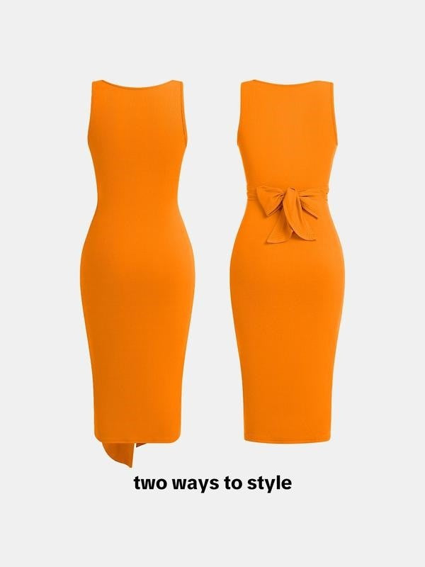 Square Neck Solid Twist Knotted Maxi Dress Curve & Plus Dress