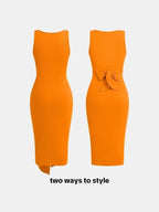 Square Neck Solid Twist Knotted Maxi Dress Curve & Plus Dress