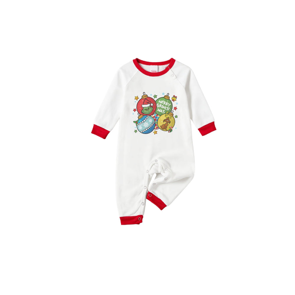 Family Christmas White Pajamas Set With Colorful Christmas Character Print