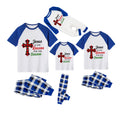 Blue Plaid Short Sleeve Christmas Pajamas Set With "Jesus Is The Reason For The Season" Slogan Print