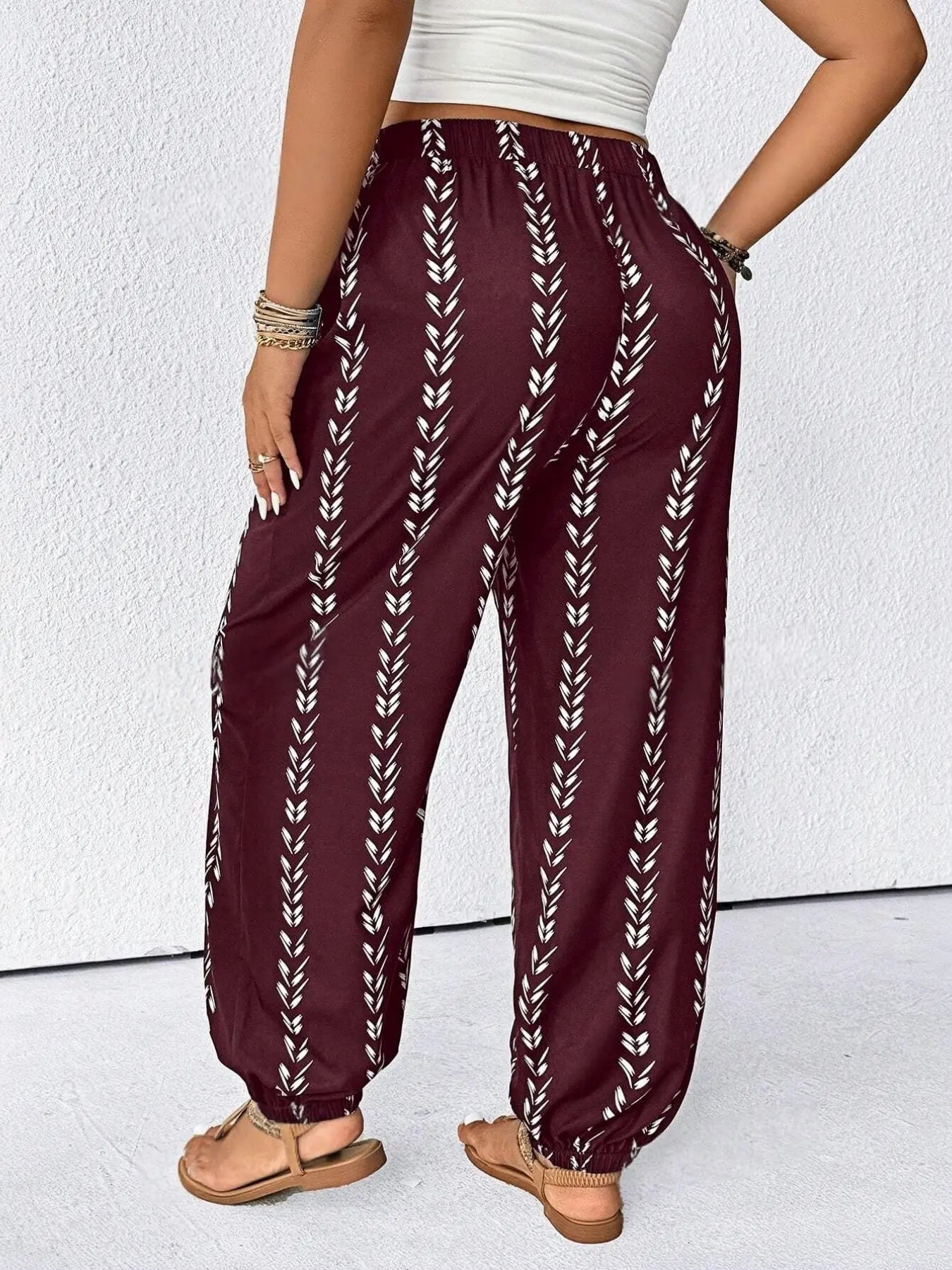 【Plus Size】Pants, Striped Casual Comfy Trousers for Daily Wear, Women's Bottoms for Summer