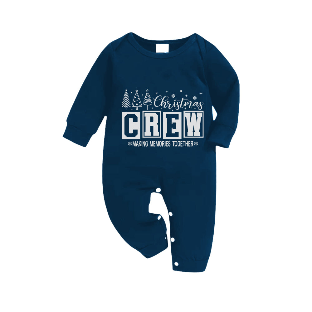 Christmas Family Matching Pajamas-Navy & Sky Blue Plaid Pjs Set with "Christmas Crew Making Memories Together" Print