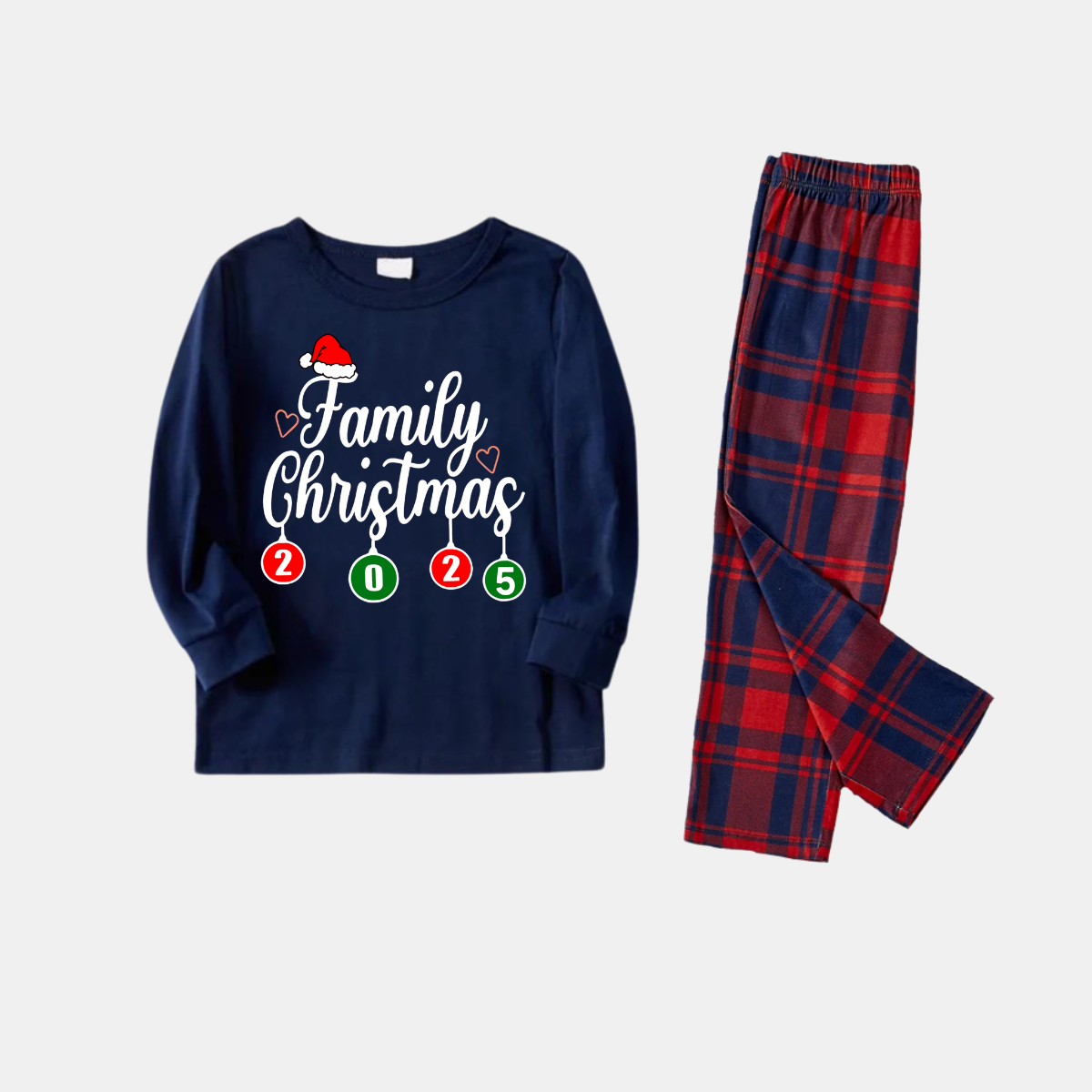 "Family Christmas 2025" Letter Printed Red and Blue Plaid Christmas Matching Pajamas