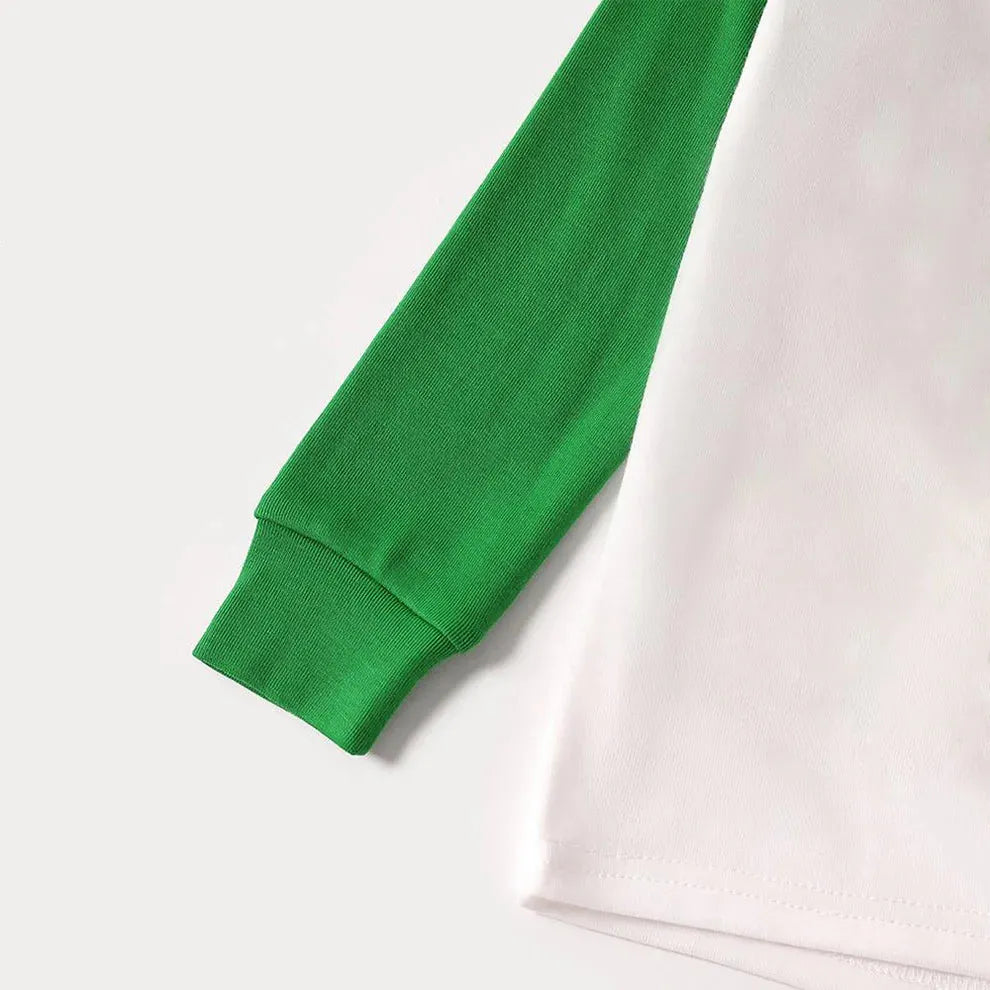 Green Raglan Top Green Plaid Christmas Pajamas Set With Christmas trees and “GRINCH” Print