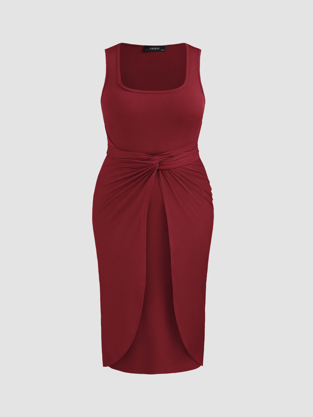 Square Neck Solid Twist Knotted Maxi Dress Curve & Plus Dress