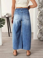 Women's Casual Street Patchwork Pocket Loose Wide Leg Jeans，Baggy Loose Summer Jeans, Perfect for All Seasons & Casual Occasions