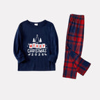 Christmas Family Matching Pajamas-Navy & Red Plaid Pjs Set with "Merry Christmas" Print