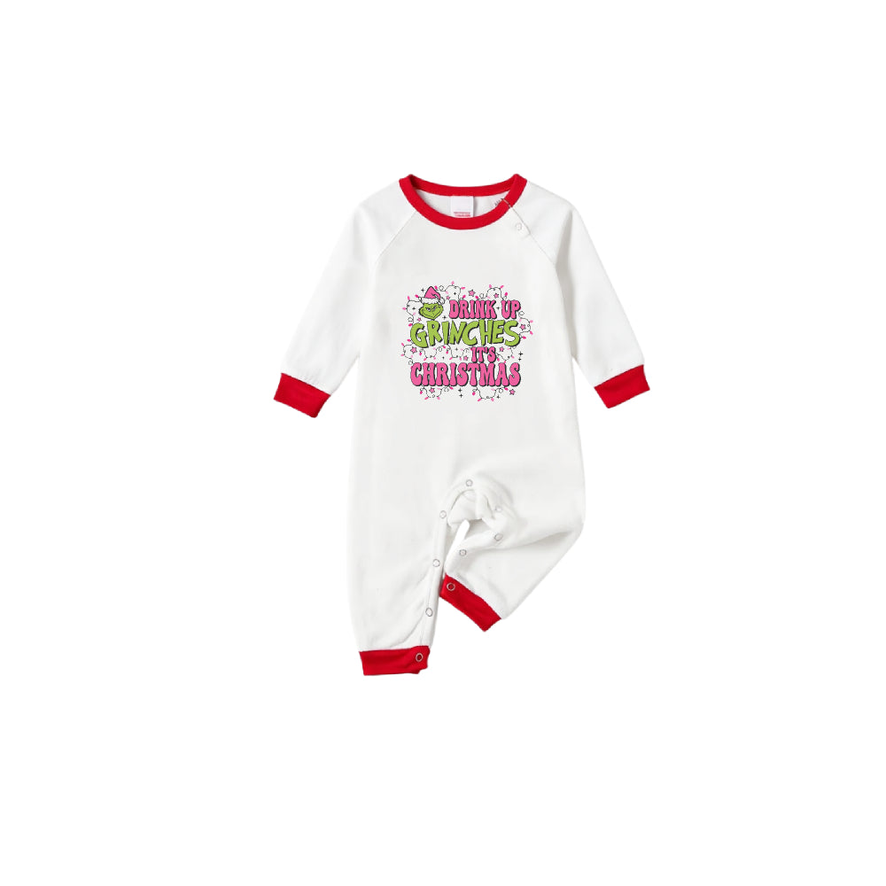 Family Christmas White Pajamas Set With Classic Christmas Print