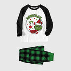 Black Raglan Top Green Plaid Christmas Pajamas Set With Grinch Print