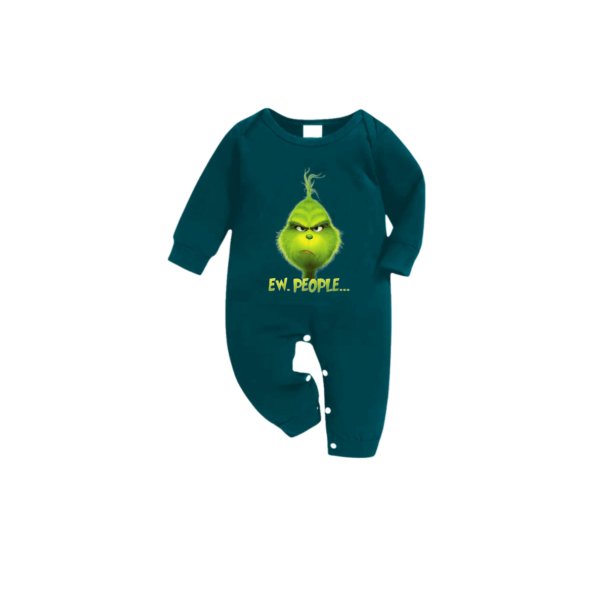 Christmas Family Matching Pajamas-Dark Green&Deer Patterned Pjs Set with Grinch and "Ew People" Print