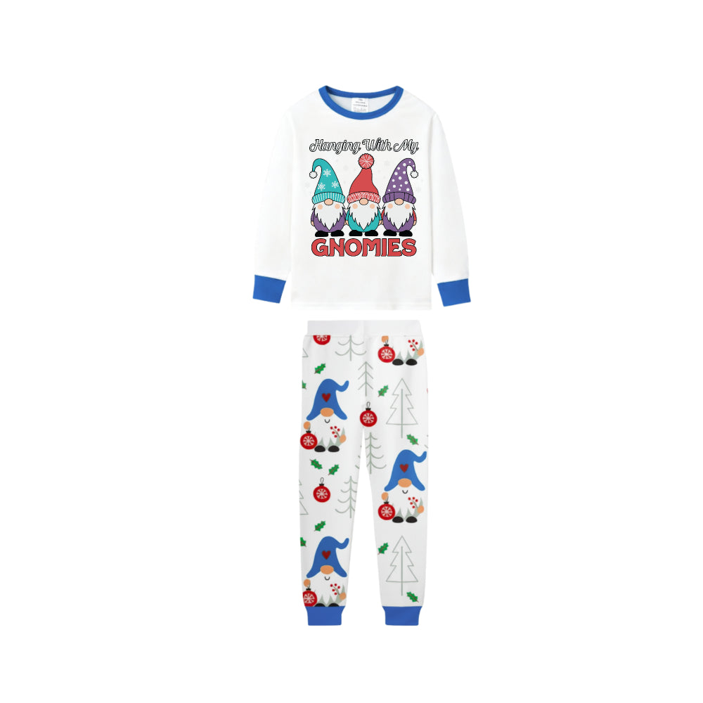 Family Holiday Christmas Blue Sleepwear Set with Christmas Gnome Print