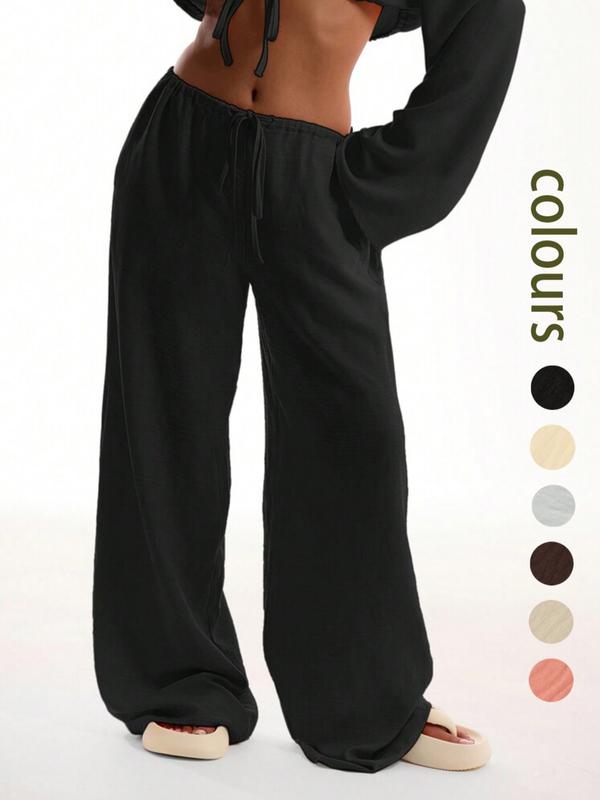 Women's Solid Pocket Pants, Casual Comfy Wide Leg Trousers for Beach Vacation Holiday, Ladies Bottoms for All Seasons
