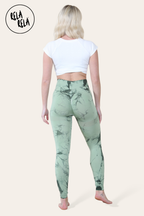 Marble Tie Dye High Waisted Scrunch Bum Leggings in Green