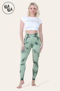 Marble Tie Dye High Waisted Scrunch Bum Leggings in Green
