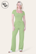 Scoop Neck Bodysuit & Wide Leg Trousers Co-Ord in Green