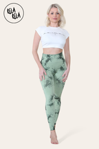 Marble Tie Dye High Waisted Scrunch Bum Leggings in Green