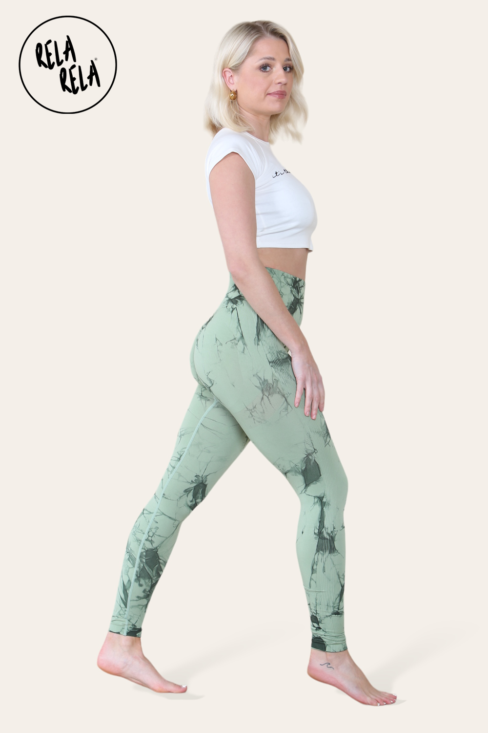 Marble Tie Dye High Waisted Scrunch Bum Leggings in Green