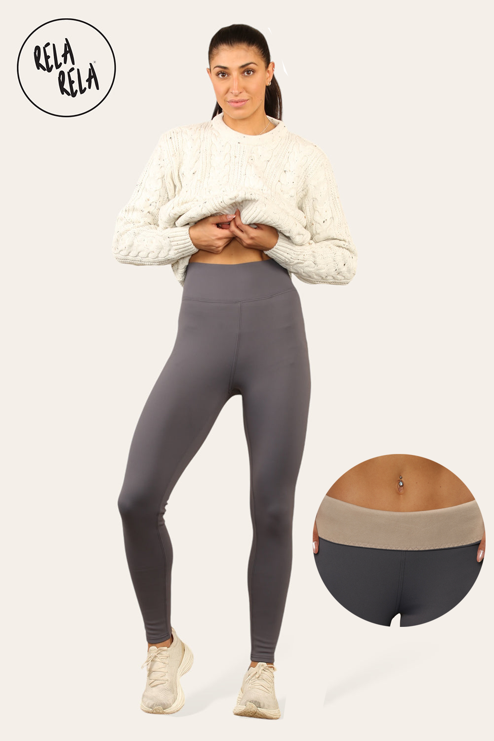 High Waisted Fleece Lined Thermal Leggings in Charcoal