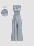 2026 Women's new jumpsuit with pockets Plain Ruched V Neck Ribbed Tank Jumpsuit, Summer Outfits 2025, Elegant Sleeveless Wide Leg Jumpsuit for Women for Vacation Holiday Party, Ladies Summer Clothes